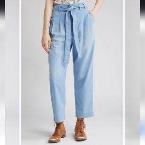 THE GREAT. Statesman Tie Waist Trousers Light Indigo Pants